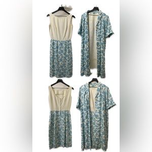 Handmade 1960’s house coat and dress. Blue and white floral pattern.